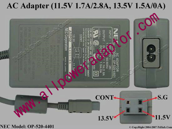 NEC AC Adapter OP-520-4401, 11.5V 2.8A, 13.5V 1.5A, 4-pin