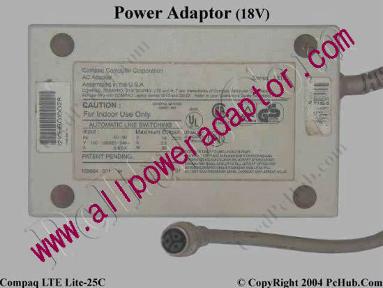 Compaq LTE Series AC Adapter- Laptop 129827-001