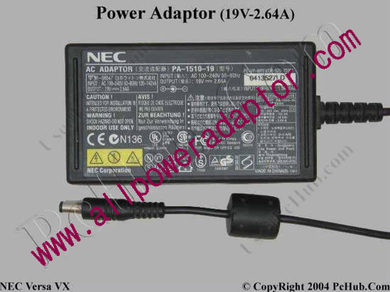 NEC AC Adapter 19V 2.64A, 5.5/2.5mm, 2-Prong