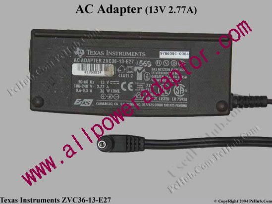 Texas Instruments Common Item AC Adapter ZVC36-13-E27