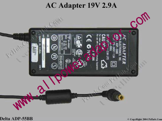 Delta Electronics ADP-55BB AC Adapter- Laptop 19V 2.9A