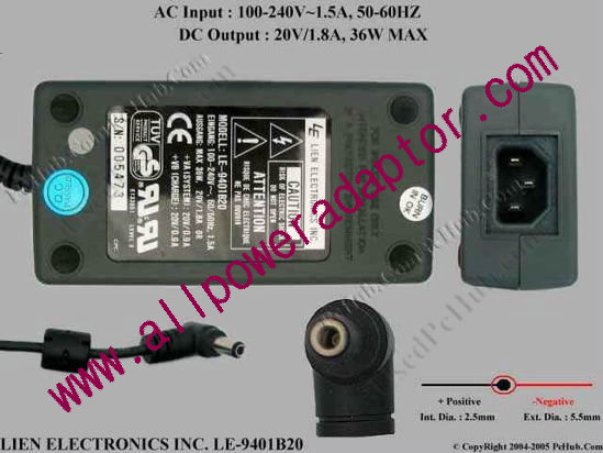 LIEN Electronics LE-9401B20 AC Adapter 20V 1.8A