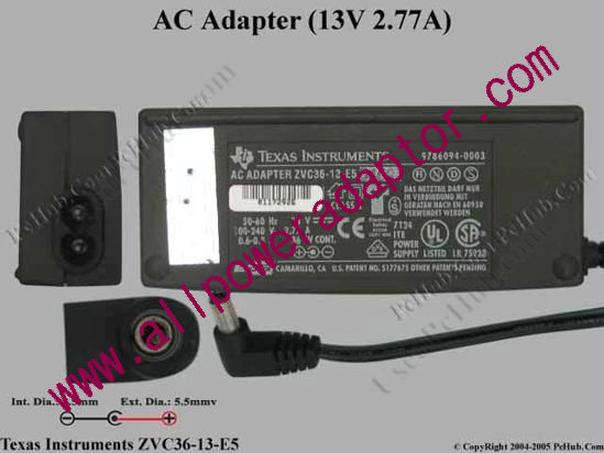 Texas Instruments Common Item AC Adapter ZVC36-13-E5
