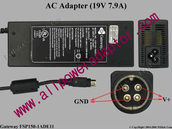 Gateway Common Item (Gateway) AC Adapter- Laptop 19V 7.9A, 4-Pin P1