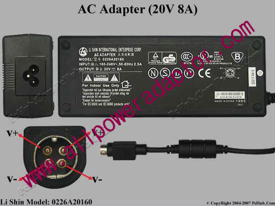 Li Shin 0226A20160 AC Adapter 20V 8A, 4-Pin P1