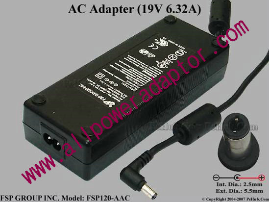 FSP Group Inc FSP120-AAC AC Adapter- Laptop 19V 6.32A, 5.5/2.5mm, 2-Prong