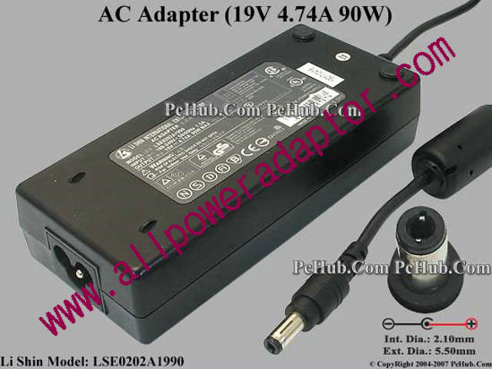 Li Shin LSE0202A1990 AC Adapter 19V 4.74A, 5.5/1.7mm, 3-Prong