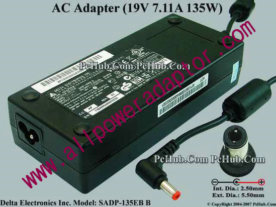 Delta Electronics SADP-135EB B AC Adapter- Laptop 19V 7.11A, 5.5/2.5mm, 3-Prong