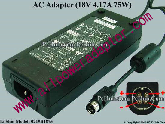 Li Shin 0219B1875 AC Adapter- Laptop 18V 4.17A, 4-Pin P1