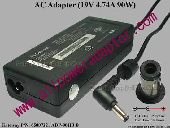 Gateway Common Item (Gateway) AC Adapter- Laptop 19V 4.74A, 5.5/2.1mm, 3-Prong