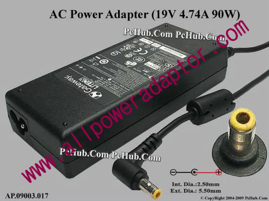 Gateway Common Item (Gateway) AC Adapter- Laptop 19V 4.74A, 5.5/2.5mm, 3-Prong
