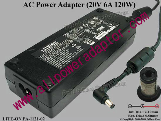 LITE-ON PA-1121-02 AC Adapter 20V 6A, 5.5/2.1mm, 3-Prong