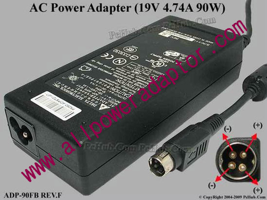 Delta Electronics ADP-90FB REV.F AC Adapter- Laptop 19V 4.74A, 4-Pin P1