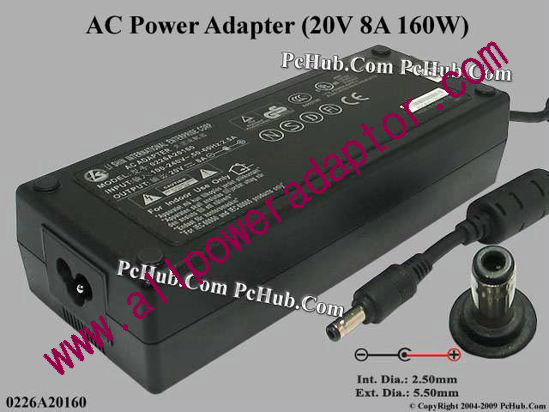 Li Shin 0226A20160 AC Adapter 20V 8A 5.5/2.5mm 12mm, 3-Prong