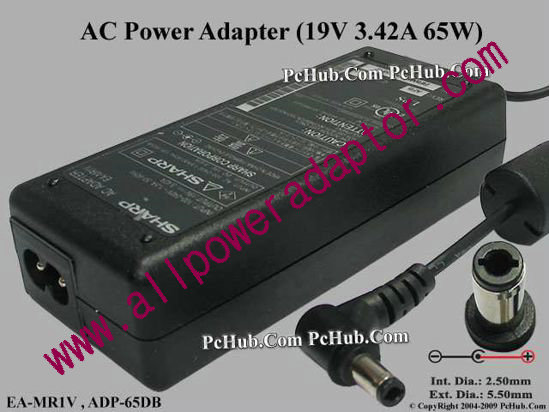 Sharp AC Adapter 19V 3.42A, 5.5/2.5mm, 2-Prong
