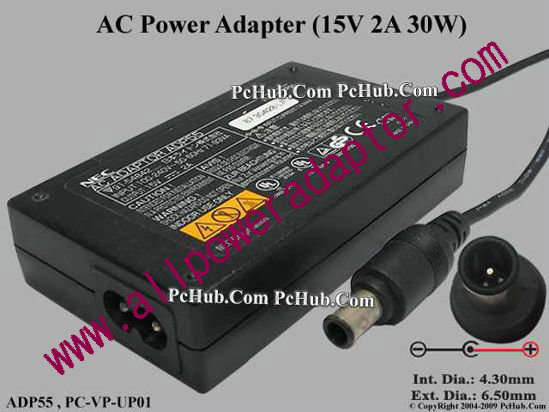 NEC AC Adapter ADP55, 15V 2A, Tip E, 2-prong