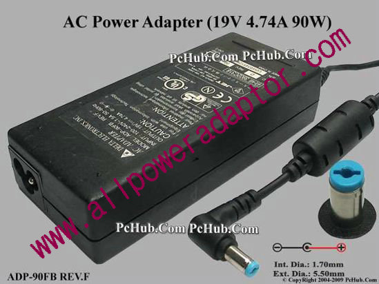 Delta Electronics ADP-90FB REV.F AC Adapter- Laptop 19V 4.74A, 5.5/1.7mm, 3-Prong