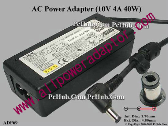 NEC AC Adapter 10V 4A, 4.8/1.7mm, 2-Prong