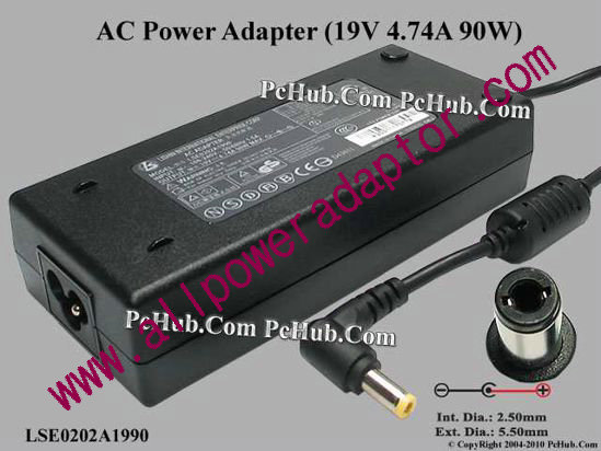 Li Shin LSE0202A1990 AC Adapter 19V 4.74A, 5.5/2.5mm, 3-Prong