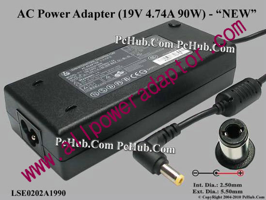 Li Shin LSE0202A1990 AC Adapter 19V 4.74A, 5.5/2.5mm, 3-Prong, New