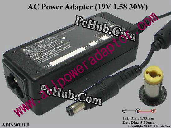 Delta Electronics ADP-30TH B AC Adapter- Laptop 19V 1.58A, Tip-Acer, 3-prong