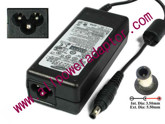 Samsung Laptop AC Adapter 19V 3.16A, 5.5/3.0mm With Pin, 3-Prong,