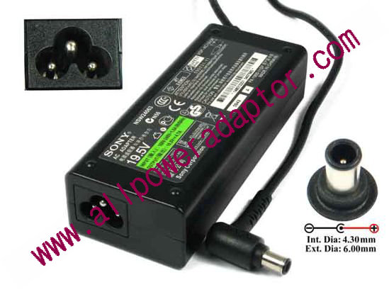 Sony Vaio Parts AC Adapter 19.5V 4.7A, 6.0/4.3mm With Pin, 3-Prong