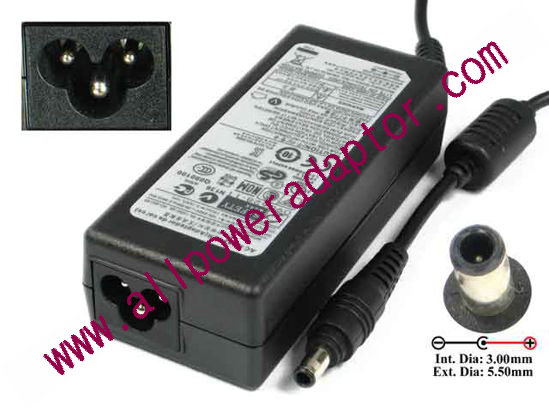 Samsung Laptop AC Adapter 19V 3.16A, 5.5/3.0mm With Pin, 3-Prong