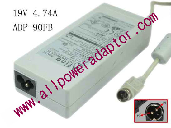 Delta Electronics ADP-90FB REV.F AC Adapter- Laptop 19V 4.74A, 3-Pin DIN, 3-prong