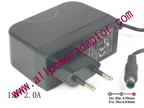 LG ADS-24S-12 AC Adapter - NEW Original 12V 2A, 6.0/4.3mm Tip With Pin, EU 2-Pin Plug
