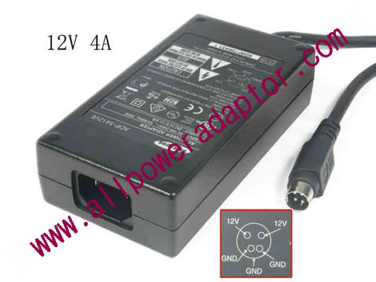 Delta Electronics ADP-5412VE AC Adapter - NEW Original 12V 4A, 4-Pin Din, C14, New