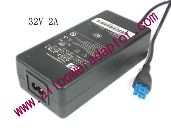 HP AC Adapter- Laptop 0957-2283, 32V 2A, 3-Hole, Tip, 2-Prong, New