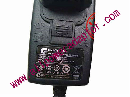 GlobTek GT-41052-1305 AC Adapter - NEW Original GT-41052-1305, 5V 2.6A, 3.5/1.35mm, US 2-Pin, New