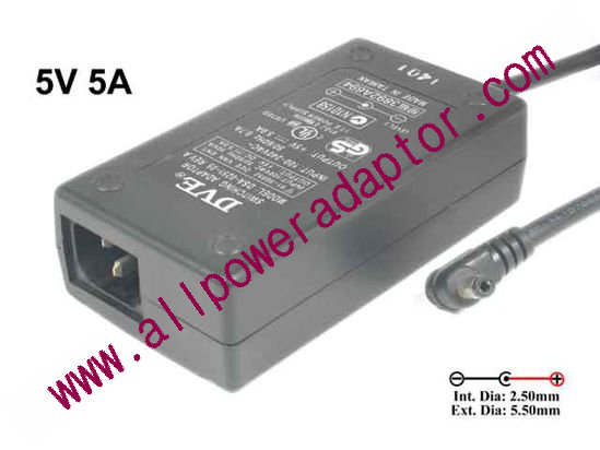 DVE DSA-0251-05 AC Adapter- Laptop 5V 5A, Barrel 5.5/2.5mm, IEC C14