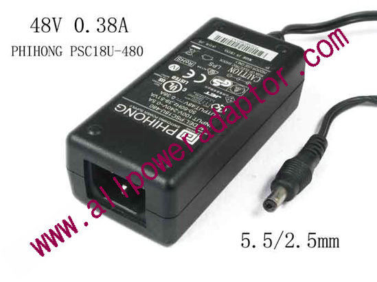 PHIHONG PSC18U-480 AC Adapter 48V 0.38A 18W, Barrel 5.5/2.5mm, IEC C14