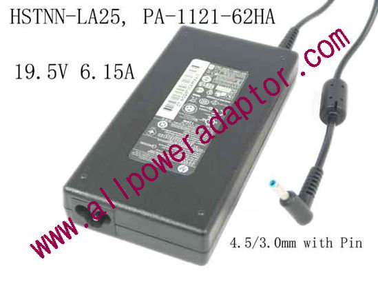 HP HSTNN-LA25, PA-1121-62HA, 730982-001 AC Adapter- Laptop 19.5V 6.15A, 4.5/3.0mm W/Pin, 3-Prong