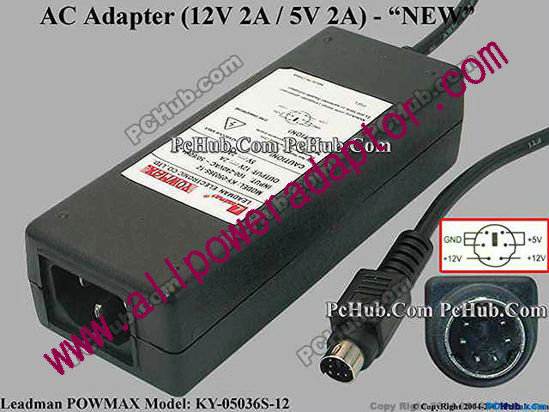 Leadman KY-05036S-12 AC Adapter 5V-12V 12V 2A, 5V 2A, 6P, P12=5V, P34=12V, C14, New