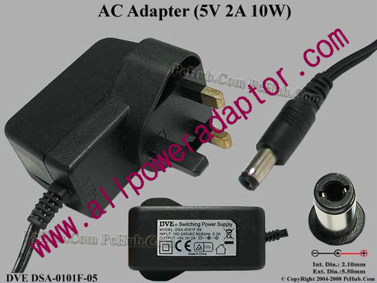 DVE DSA-0101F-05 AC Adapter 5V-12V 5V 2A, 5.5/2.1mm, UK Pluge