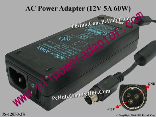 Jewel JS-12050-3S AC Adapter 5V-12V 12V 5A, 3P, P1=Grd P2=12V, C14