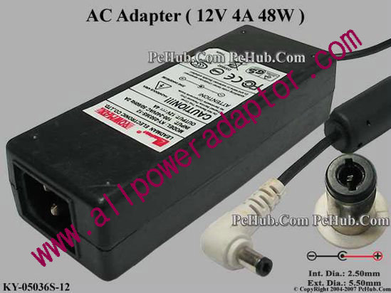 Leadman KY-05036S-12 AC Adapter 5V-12V 12V 4A, 5.5/2.5mm, C14