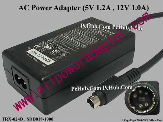 MicroSolutions AC Adapter 5V-12V 12V 1A, 5V 1.2A, 5-Pin DIN , 2-Prong