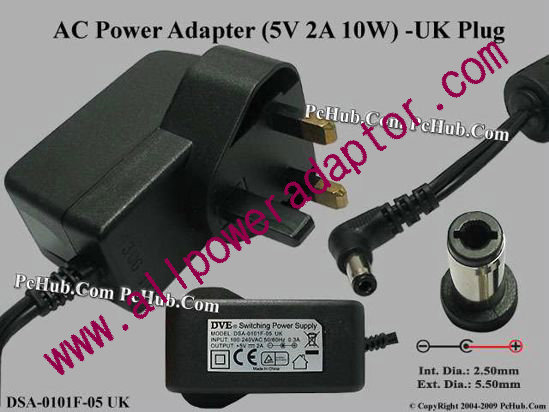 DVE DSA-0101F-05 AC Adapter 5V-12V 5V 2A, 5.5/2.5mm, UK Pluge