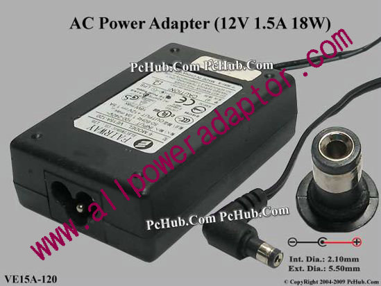 Fairway Electronic AC Adapter 5V-12V 12V 1.5A, 5.5/2.1mm, 3-Prong
