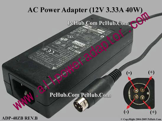 Delta Electronics ADP-40ZB REV.B AC Adapter 5V-12V 12V 3.33A, 4-Pin P14=V , C14