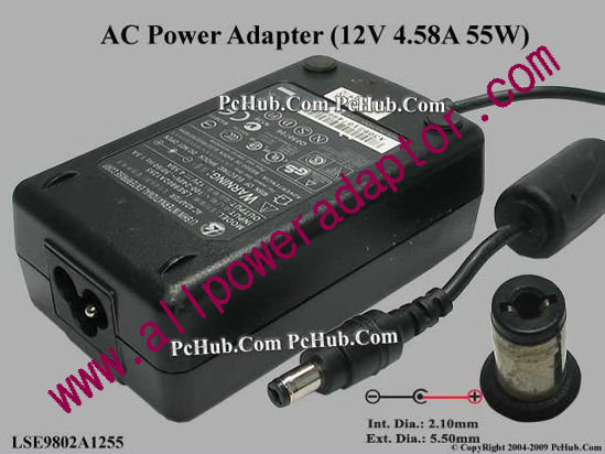 Li Shin LSE9802A1255 AC Adapter 5V-12V 12V 4.58A, 5.5/2.1mm, 3-Prong