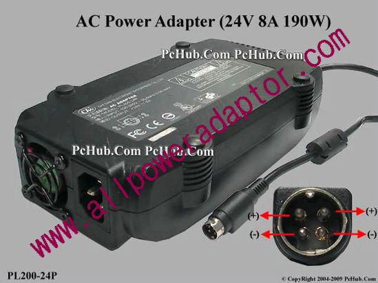 CHI SAM PL200-24P AC Adapter 24V 8A, 4-Pin P14=V , C14