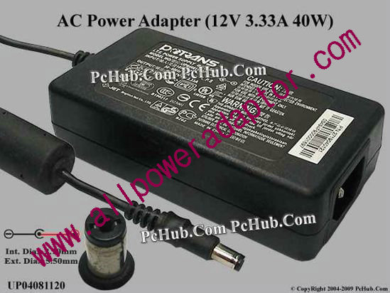 Potrans UP04081120 AC Adapter 5V-12V 12V 3.33A, 5.5/2.1mm, C14