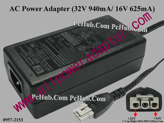 HP AC Adapter 0957-2153, 32V 940mA/16V 625mA, 3-pin, (IEC C14)