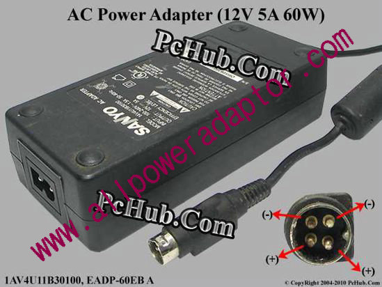 Sanyo AC Adapter 5V-12V 12V 5A, 4-Pin P12=V,2-Prong