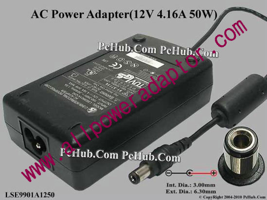 Li Shin LSE9901A1250 AC Adapter 5V-12V 12V 4.16A, 3.0/6.3mm, 3-prong